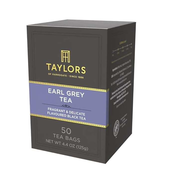 Taylors of Harrogate Earl Grey, Black Tea, Pillow Bags, 50 Count (Pack of 6), Fragrant, Delicate & Light, Caffeinated, Enjoy Hot or Iced, 300 Teabags Total