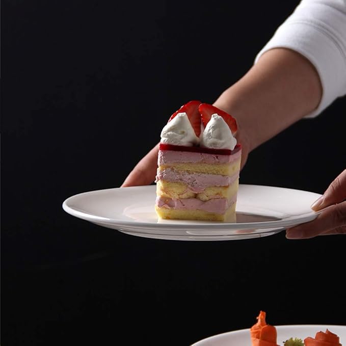 6pcs Dinner Dessert Plate 10.5inch White Porcelain Salad Plates with Round Flat Design