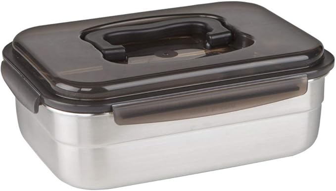 STENCOC Stainless Steel BPA Free Rectangular Leakproof Airtight Kimchi/Pickle / Food Storage Container Saver (2.5L / 85oz / 9.8") One Handle Half-Transparent Lid Stackable