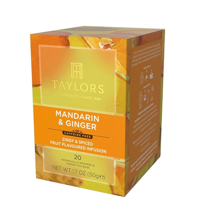Taylors of Harrogate Mandarin & Ginger, Herbal Tea, Individually Wrapped Bags, 20 Count (Pack of 1), Zingy, Fragrant & Spiced, Caffeine-Free, Enjoy Hot or Iced, 20 Teabags