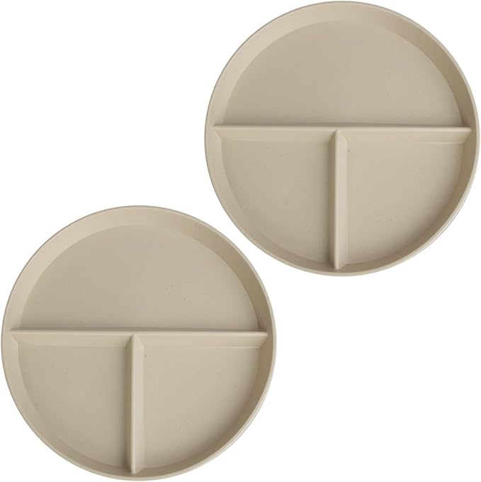 9 Inch Divided Plates for Adults, 2 Pcs Portion Control Plate, Reusable Dinner Plates Dishwasher and Microwave Safe (Color Beige)