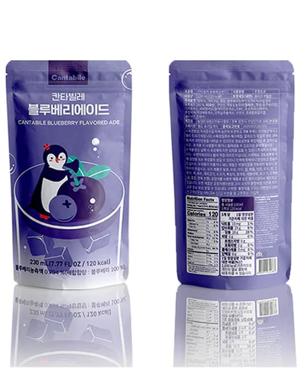 Cantabile Korean Pouch Drink Convenience Store Beverage Imported from Korea (Box of 10, Blueberry Ade)
