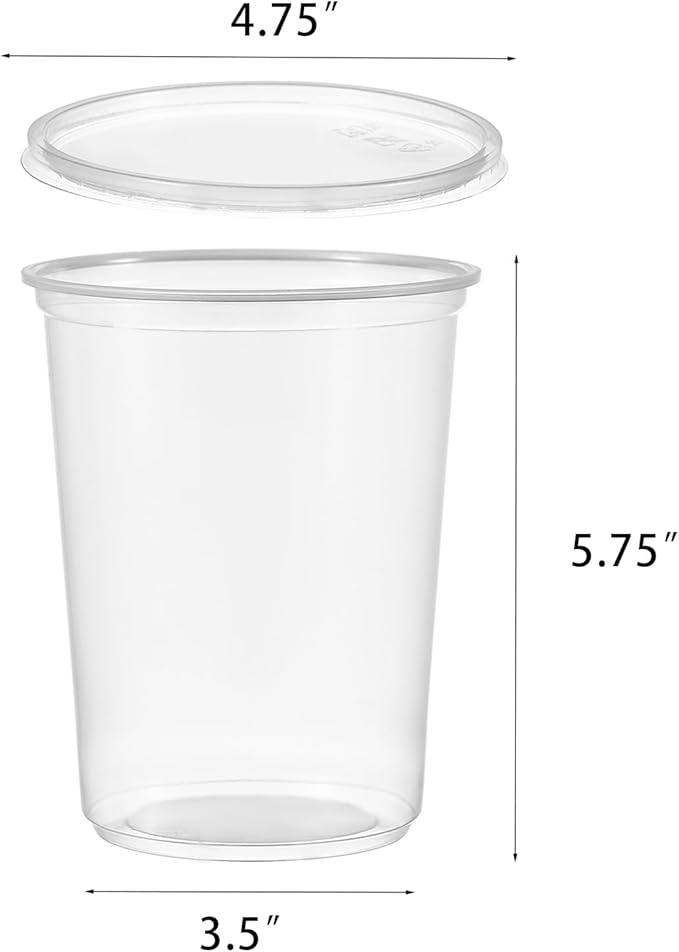 FULING [44 Sets - 32 oz. Plastic Deli Food Storage Soup Togo Containers With Airtight Lids Clear Disposable Takeout Quart Container …