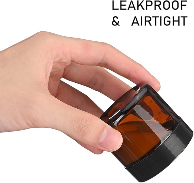 Small Glass Containers with Lids, Tecohouse 4 oz Glass Jars with Black Lids & Inner Liners,Blue and Amber Mini Travel Toiletries Container for Slime, Makeup, Cream, Lotion, Cosmetic - 2 Pack