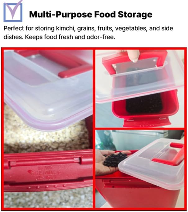 3.2L-4, Airtight Kimchi Container with Handle, Multi-Purpose Food Storage Box,Translucent lid container,Kimchi Fermentation container, fruit-pickle container Compatible with All Refrigerator