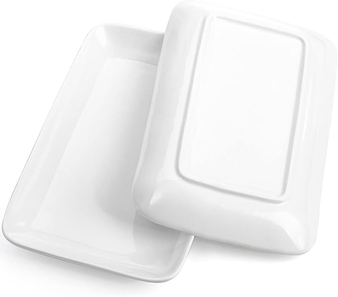 Foraineam Rectangular Salad Plates, 10 Inch White Porcelain Dessert Appetizer Plates Set, Dishwasher and Oven Safe Serving Platters for Sushi, Pasta, Fruit, Set of 6
