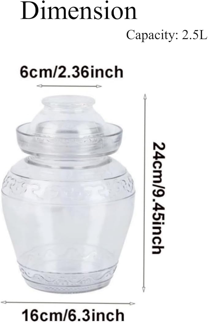 2.5 Liter Canning Jar Pickle Jar Glass Jar with Lid, Fermentation Kombucha Jar Crock with Water Seal for Making Pickles, Kimchi, Sauerkraut, Kombucha and Wine Brewing, Fermentation Kit