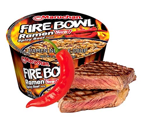 Maruchan Ramen Noodles Fire Bowl, Spicy Beef Flavor – Japanese-Style Instant Noodle Soup, Microwaveable Easy Meal for Busy Families – 3.48 Oz. (6 Pack)