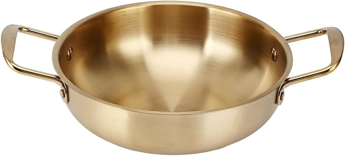 Korean Ramen Noodle Pot, Stainless Steel Golden Ramen Cooker with Handles, Portable Kitchen Cooking Pot for Kitchen Outdoor Cooking (18CM)