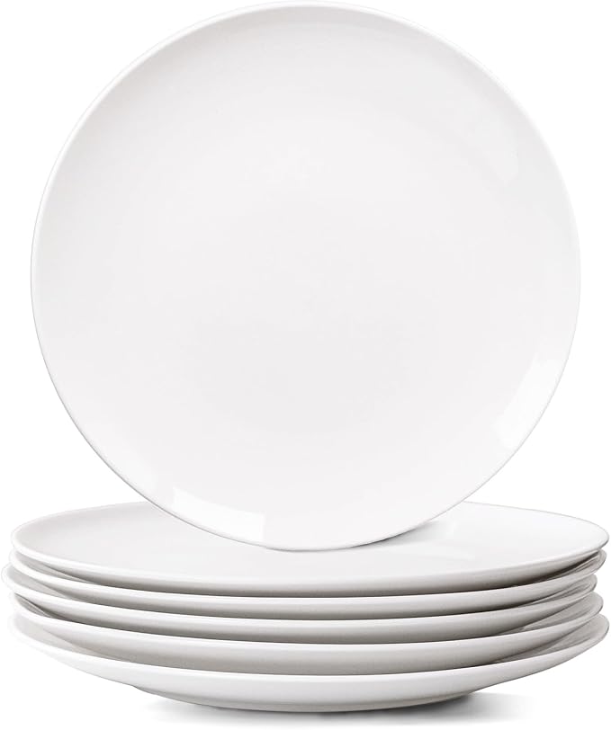 White Dinner Plates Set of 6, 10 Inch Ceramic Plates – White Porcelain Dinner Plates for Kitchen, Serving & Everyday Use, Microwave & Dishwasher Safe, 25.4Cm