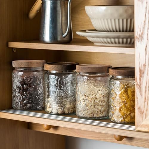24 OZ Airtight Glass Storage Jar with Bamboo Lid - Vintage Glass Jar Vintage Food Containers Canisters Set for Kitchen Counter & Pantry - Ideal for Sugar, Flour, Coffee, Tea, Candy, Oats -3 Pack