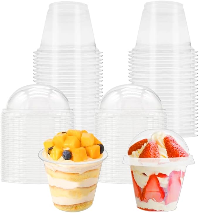 Szsrcywd 50 Pcs 6 oz Clear Plastic Cups with Dome Lids,Transparent Parfait Cup,Disposable Dessert Cups for Fruit,Ice Cream,Cupcake,Iced Cold Drinks