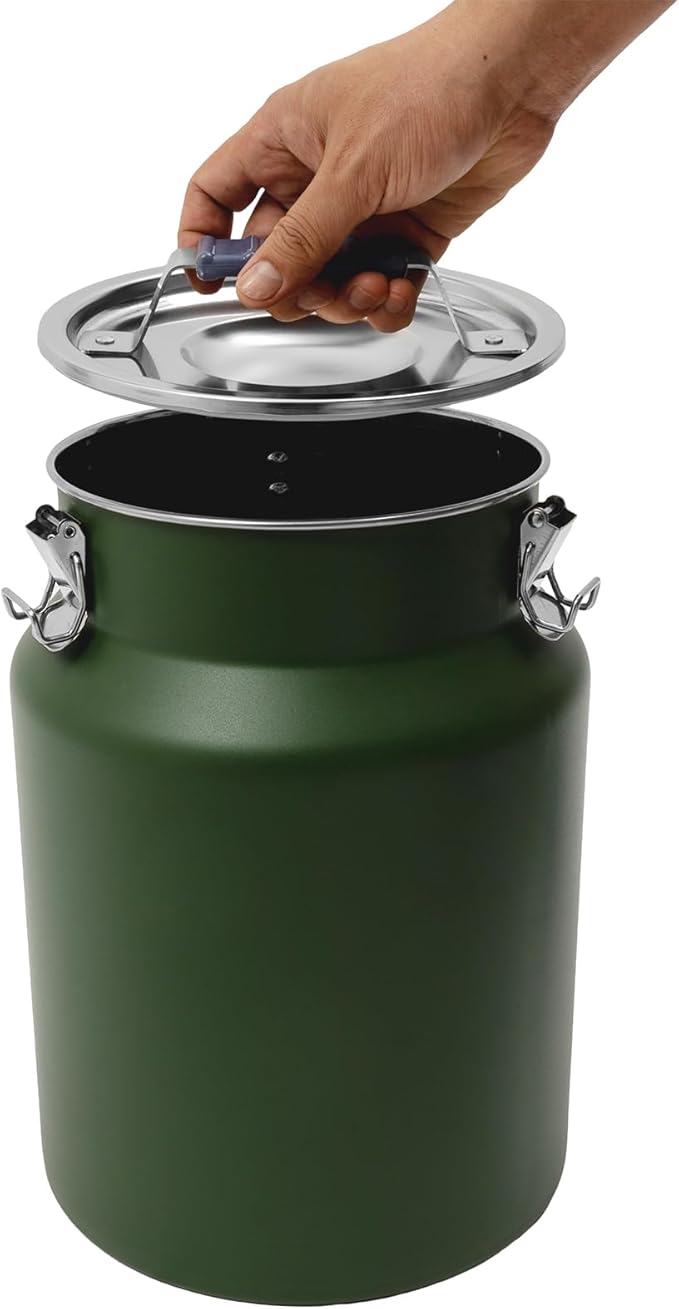 12L/3.17Gal Stainless Steel Airtight Canister Round Green Food Storage Canisters with Airtight Lid&Locking Clamp Rice Cereal Grain Canisters Container Bucket for Rice Milk Jug Coffee Bean Storage