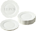 7.5 Inch Porcelain Small Dinner Plates Set of 12, White Leave Wave Rim Appetizer Plates, Dessert Salad Plates, Ceramic Serving Dishes for Cake, Snack, Ice Cream, Waffles, Microwave, Dishwasher Safe