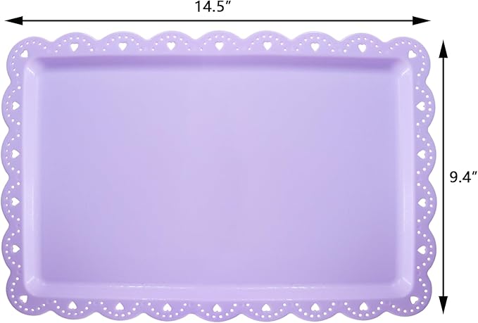 Set of 6 Plastic Serving Trays Food Tray - 14" x 9" Rectangle Serving Platter for Party Cafeteria Kitchen Restaurant , Small Flat Trays for Dessert Fruit Cookie Snack (6, Purple)
