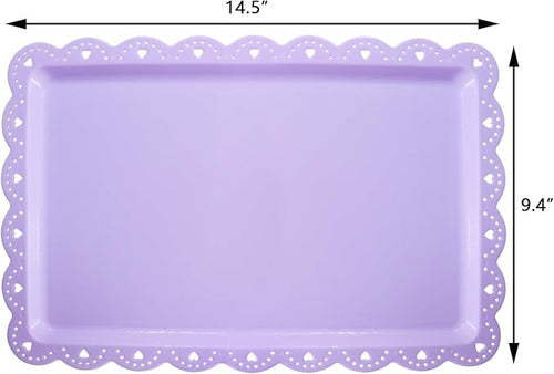 Set of 6 Plastic Serving Trays Food Tray - 14" x 9" Rectangle Serving Platter for Party Cafeteria Kitchen Restaurant , Small Flat Trays for Dessert Fruit Cookie Snack (6, Purple)