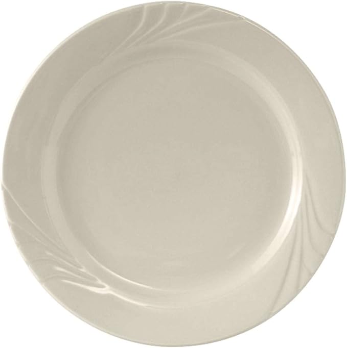 Tuxton China YEA-062 Plate, 6-1/4" Diameter, Round, Wide Rim, Embossed, Microwave and Dishwasher Safe, Oven Proof, Fully Vitrified, Ceramic, TuxCare, Healthcare, Monterey, Pack of 36