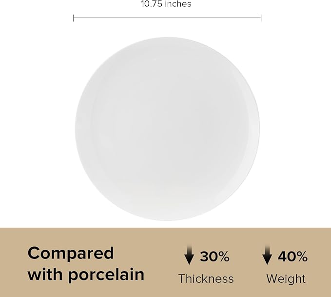 Fine Bone China Dinner Plates 6-Piece, Flate Plate, Pasta Plate 10.75 Inches, Fine Glaze With Pure White Color Sturdy and Durable, Thin Thickness and Light Weight, Microwave and Dishwasher Safe