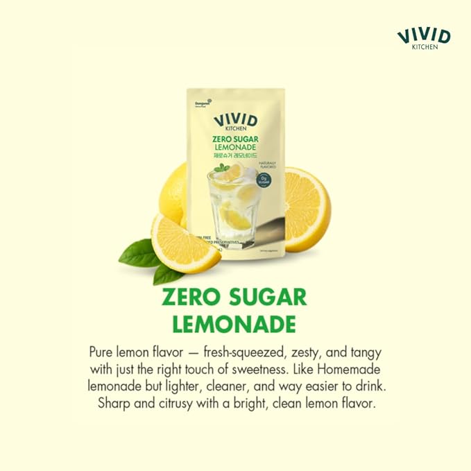 VIVID KITCHEN Lemonade Pouch Drinks – Zero Sugar, Zero Calories | Korean Convenience Store Drink | No Artificial Preservatives or Corn Syrup | 6.4 fl oz (10 Pouches) (10 Pouch, Lemonade)
