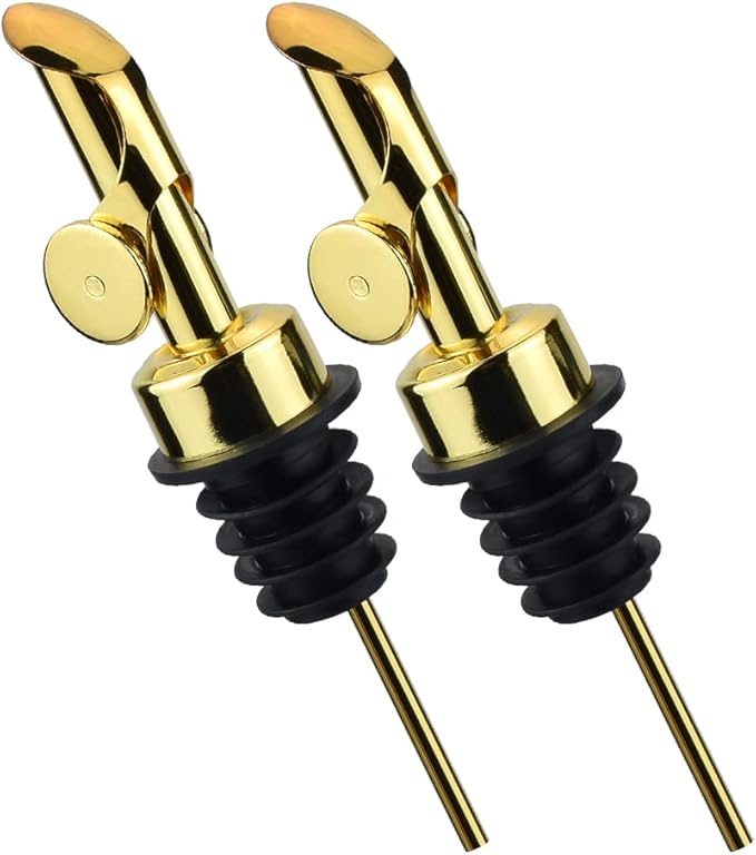 Olive oil dispenser nozzle, pouring nozzle, 304 stainless steel automatic opening and closing nozzle, suitable for olive oil, vinegar, wine, and other liquid bottles (304 gold) 2PCS…