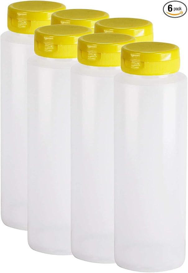 Pinnacle Mercantile Easy Squeeze Plastic Condiment Bottles with Yellow Flip Top Cap 8 oz Empty Set 6