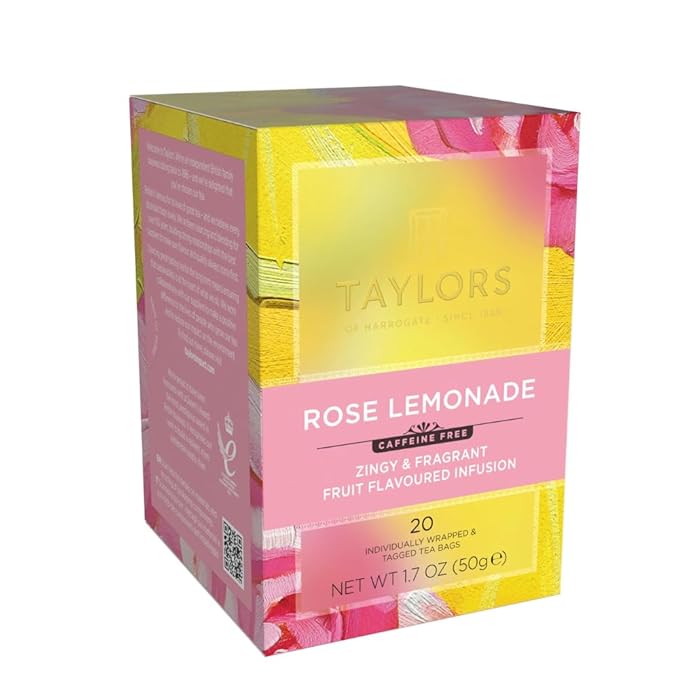 Taylors of Harrogate Rose Lemonade Infusion Individually Wrapped Bags, 20 Count (Pack of 6), Zingy, Refreshing and Fragrant, Caffeine-Free, Enjoy Hot or Iced, 120 Teabags Total