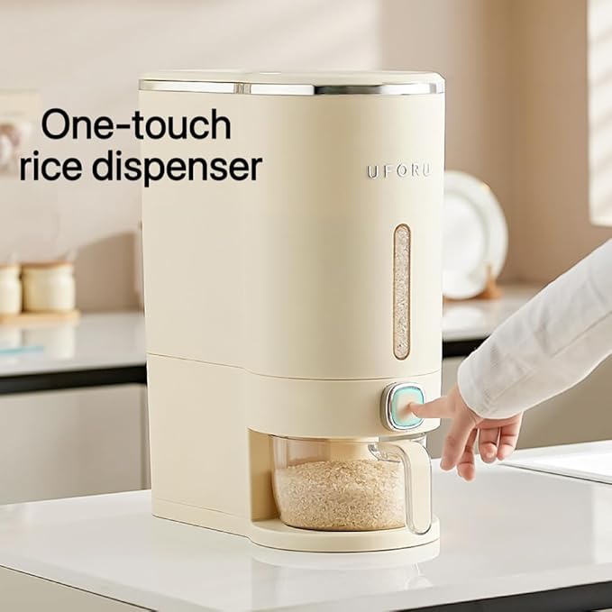 Rice Bucket With Measuring Cup,Kitchen Grain Storage Dispenser,Pantry & Home Dry Goods Container (22-Pound)
