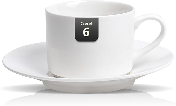 Bone China Wide Rim Commercial Grade Dinnerware Cup & Saucer, Case of 6