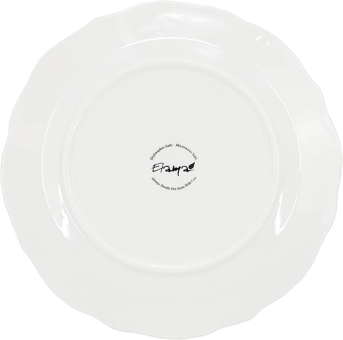 Elama Henryi 6 Piece Embossed Rim Detail Porcelain White 8.75 Inch Salad Plate Set, Tableware Set, Serveware (6 Pc Salad Plate)