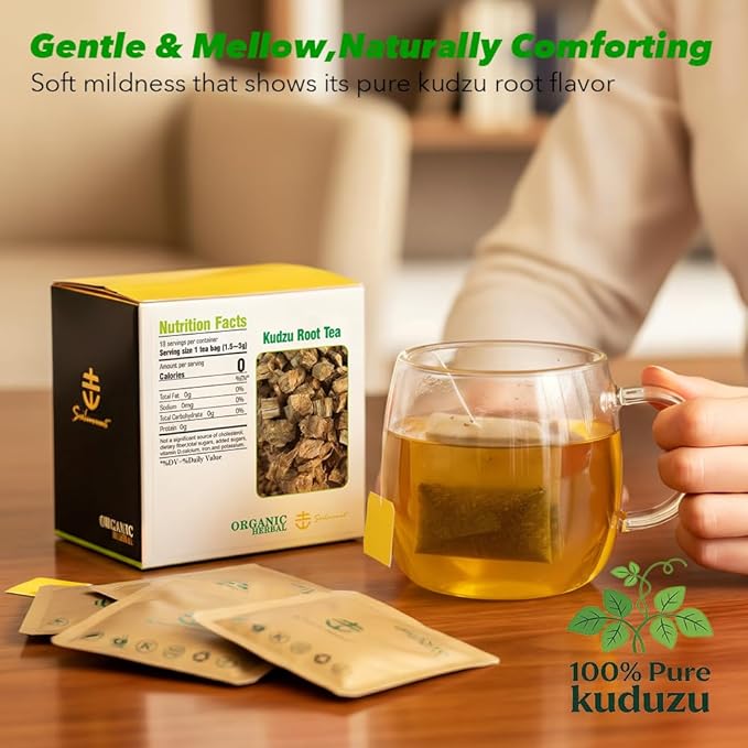 Soilmount Kudzu Root Tea | Herbal Tea | Ge gen cha - 18 Tea Bags per Box, Naturally Sweet, Perfect for Daily Enjoyment