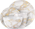 Safdie & Co 16-Piece Modern Premium Porcelain Ceramic Dinner Set, Lightweight Designed, Stackable, in Gold Marble/Gray Finish