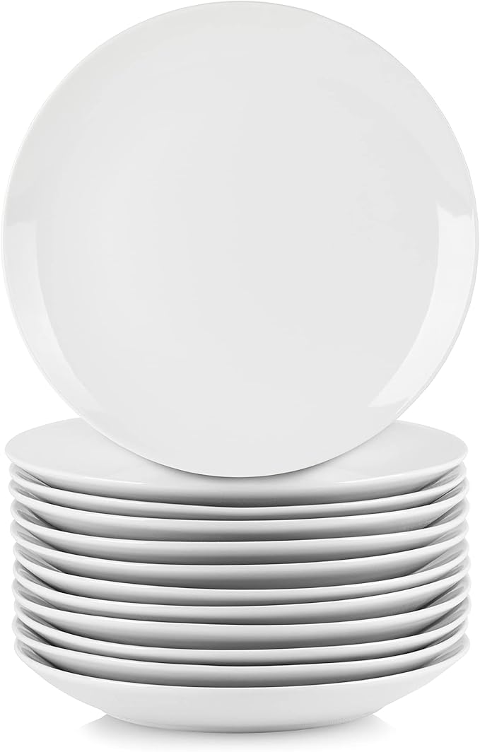 10 Strawberry Street 10.5" Catering Coupe 12pc Dinner Plate and 7.5" 12pc Salad/Dessert Plate Set, White