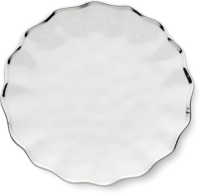 Regency Silver 11-Inch Porcelain Dinner Plates – Set of 4 Luxury Silver-Rimmed Dishes – Durable, Dishwasher-Safe Fine Tableware for Formal Dining, Holiday Gatherings & Everyday Kitchen Essentials