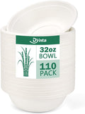 Dynta Paper Bowls 110 Pack 32oz Disposable Bowls, Heavy Duty Compostable Bowls, Eco-Friendly Biodegradable Bowl, Large Paper Bowls Bulk for Hot Soup, Salad, Party (White)