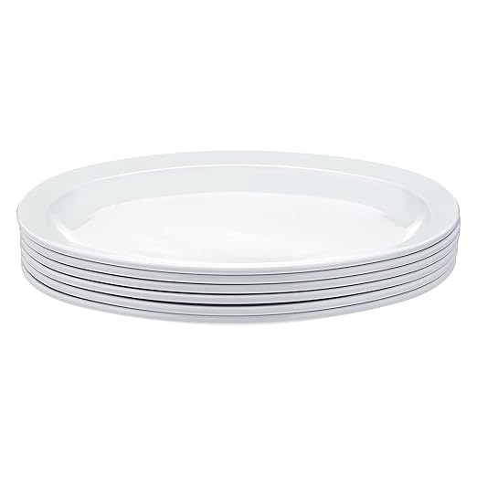 Amazon Basics Melamine Oval Platter Serving Tray, Dishwasher Safe, Narrow Rim, 13 in x 9.75 in, White, 6-Piece Set