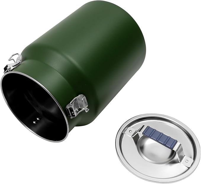 12L/3.17Gal Stainless Steel Airtight Canister Round Green Food Storage Canisters with Airtight Lid&Locking Clamp Rice Cereal Grain Canisters Container Bucket for Rice Milk Jug Coffee Bean Storage