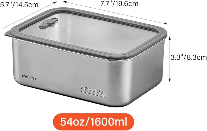 54oz/1600ml Stainless Steel Food Containers,Stainless Steel Containers with Lids,Snack Containers,Lunch Box,Easy Clean,Airtight & Leakproof for Kitchen Storage,Dishwasher Safe,BPA-Free