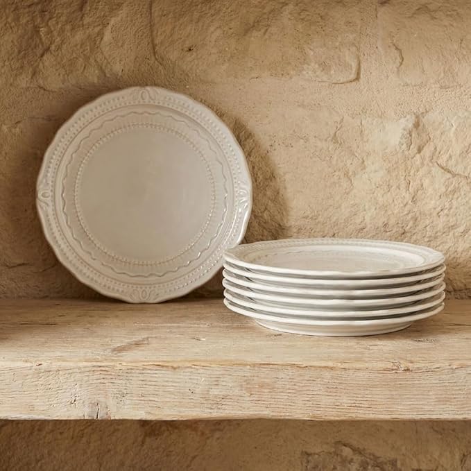 Ceramic dinner plate set (4 pieces), ceramic dinner plates, embossed salad plates, Kitchen Porcelain Serving Dishes, microwave/oven/dishwasher safe, scratch-resistant.