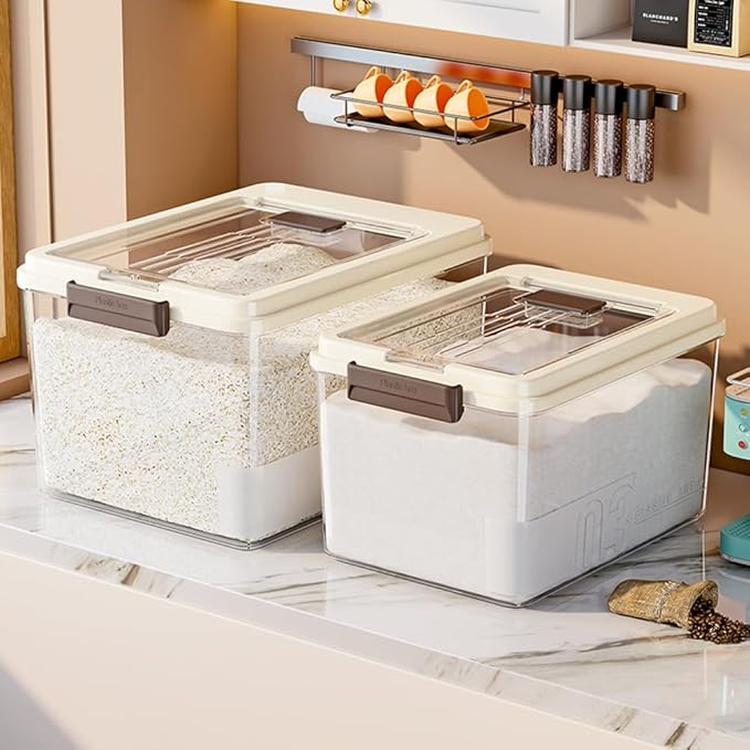 Flour Storage Container 20 lbs + 30 lbs Airtight Rice Dispenser with Lids, BPA Free, kitchen organizers for Flour, Rice, Grain, 50LBS Total