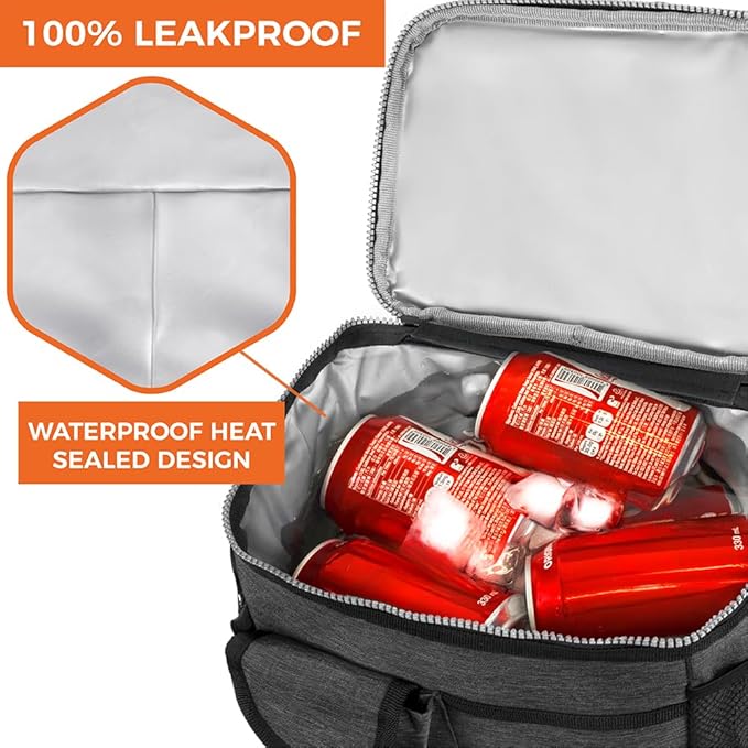 opux Insulated Lunch Box for Men Women Kids, Leakproof Reusable Lunch Bag Cooler for Work School Office, Soft Thermal Lunchbox Tote Shoulder Strap for Boys Girls Adults, Heather Charcoal, 18 Can/10L