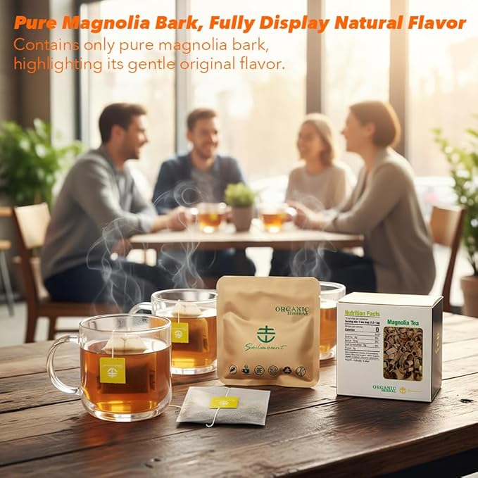 Soilmount - Magnolia Tea - |Magnolia Bark|hou po|厚朴| - Pure Herbal Tea - Natural, Organic, Non-GMO, Clean Ingredients, Caffeine Free (18 Tea Bags, Box 1)