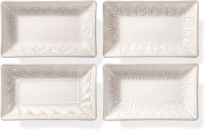 Artena 8.25" Ceramic Rectangle Plates Set of 4 - Deep Lipped Edges, Appetizer Salad Sushi Pasta Dessert Plates, Microwave/Oven Safe, Cute Kitchen Dinner Restaurant Serving Dishes (Multiple Patterns)