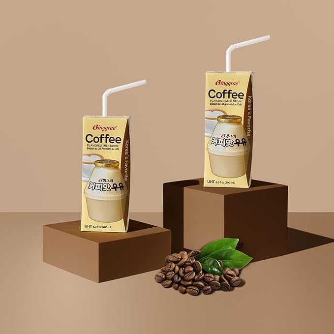 Binggrae Coffee Flavored Milk Drink – Sweet and Creamy Korean Beverage – Shelf-Stable 6.8 fl oz Cartons – Pack of 6