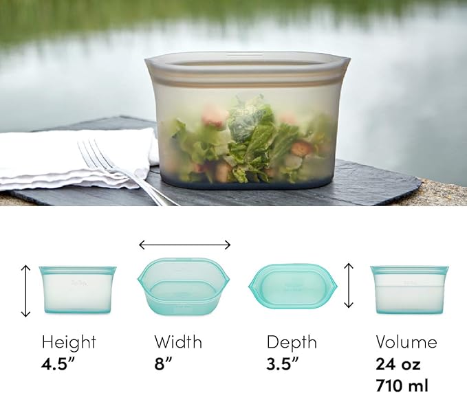 Zip Top Reusable Food Storage Bags | Medium Dish [Frost] | Silicone Meal Prep Container | Microwave, Dishwasher and Freezer Safe | Made in The USA