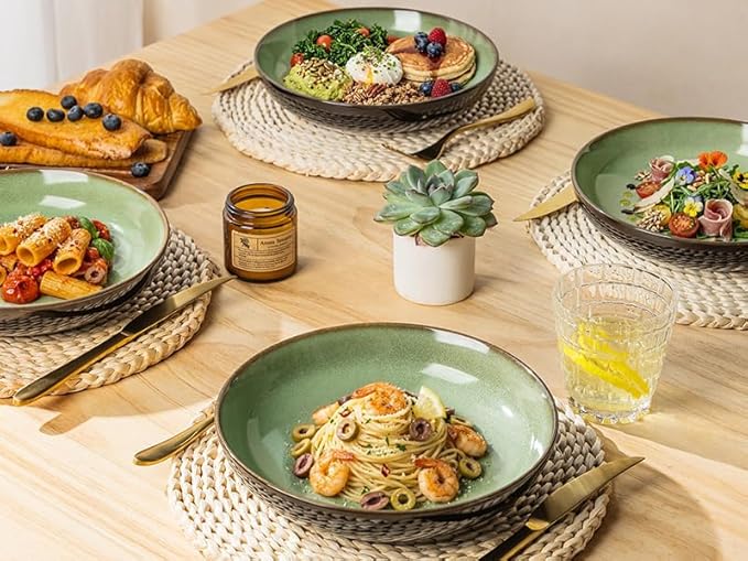 LERATIO Large Pasta Bowls,38oz Ceramic Pasta Bowls,9.0" Reactive Glaze Pasta Bowl Set of 6,Microwave & Dishwasher,Oven Safe,Wide Serving Bowls for Salad,Pasta,Fruit,Scratch Resistant-Light Blue