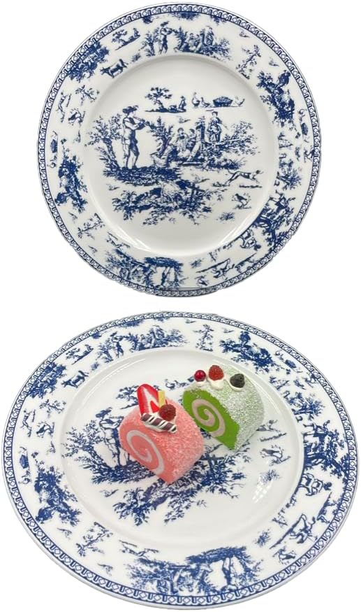 W&S CLASSICS Classic French Luxury Round Dinner Plates | 10.5 Inches Colorful Ceramic Flat Plates – Set of 6| Large Serving Plates for Party | Dishes for Appetizer, Salad, Desert, Steak (Blue)