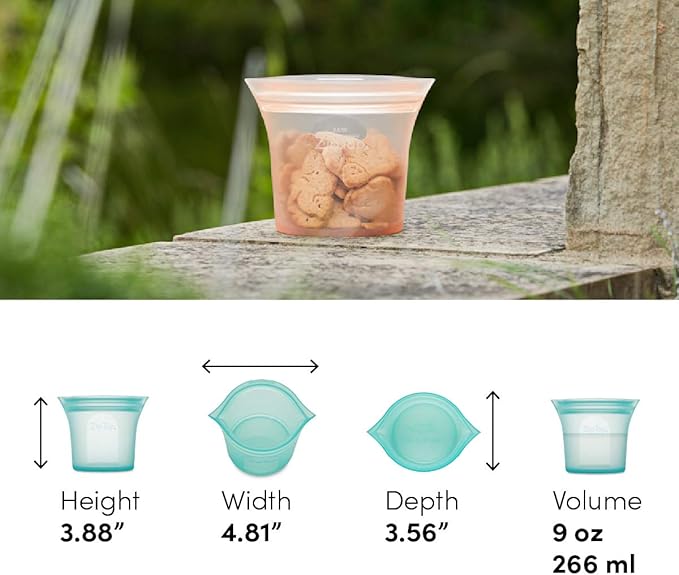 Zip Top Reusable Food Storage Bags | Short Cup [Frost] | Silicone Meal Prep Container | Microwave, Dishwasher and Freezer Safe | Made in the USA