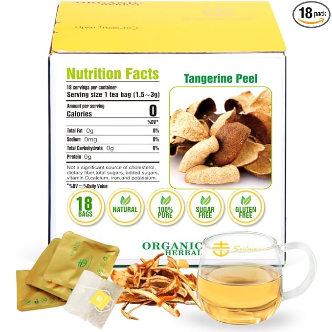 Soilmount - Tangerine Peel Tea - |Chen Pi| - Pure Herbal Tea - Natural, Organic, Non-GMO, Clean Ingredients, Caffeine Free (18 Tea Bags, Box 1)