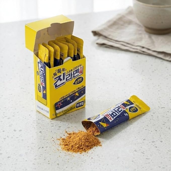 BENEPISYO Mild Ramen Seasoning Powder - Authentic Korean Noodle Soup Base, Mild Flavor Packet, 10 Count (0.18 oz / 5g Sachets) 오뚜기 진라면 순한맛 라면스프 10개입