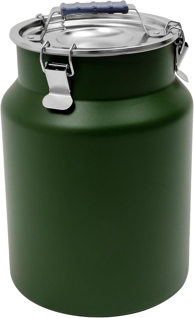 Sealed Rice Storage Container, 12L/3gal Stainless Steel Kitchen Food Storage Bin with Lids Locking Clamp, Airtight Canisters Container for Flour Rice Cereal Grain Coffee Bean (Green)